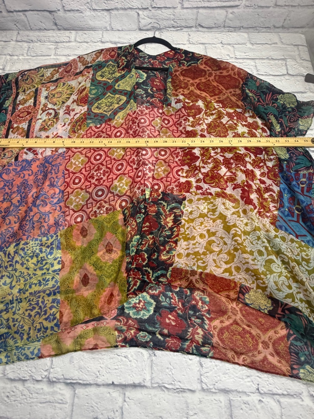 Multi-Color Patchwork Kimono Cardigan - Lightweight Boho Cover-Up. One size. - Picture 4 of 5